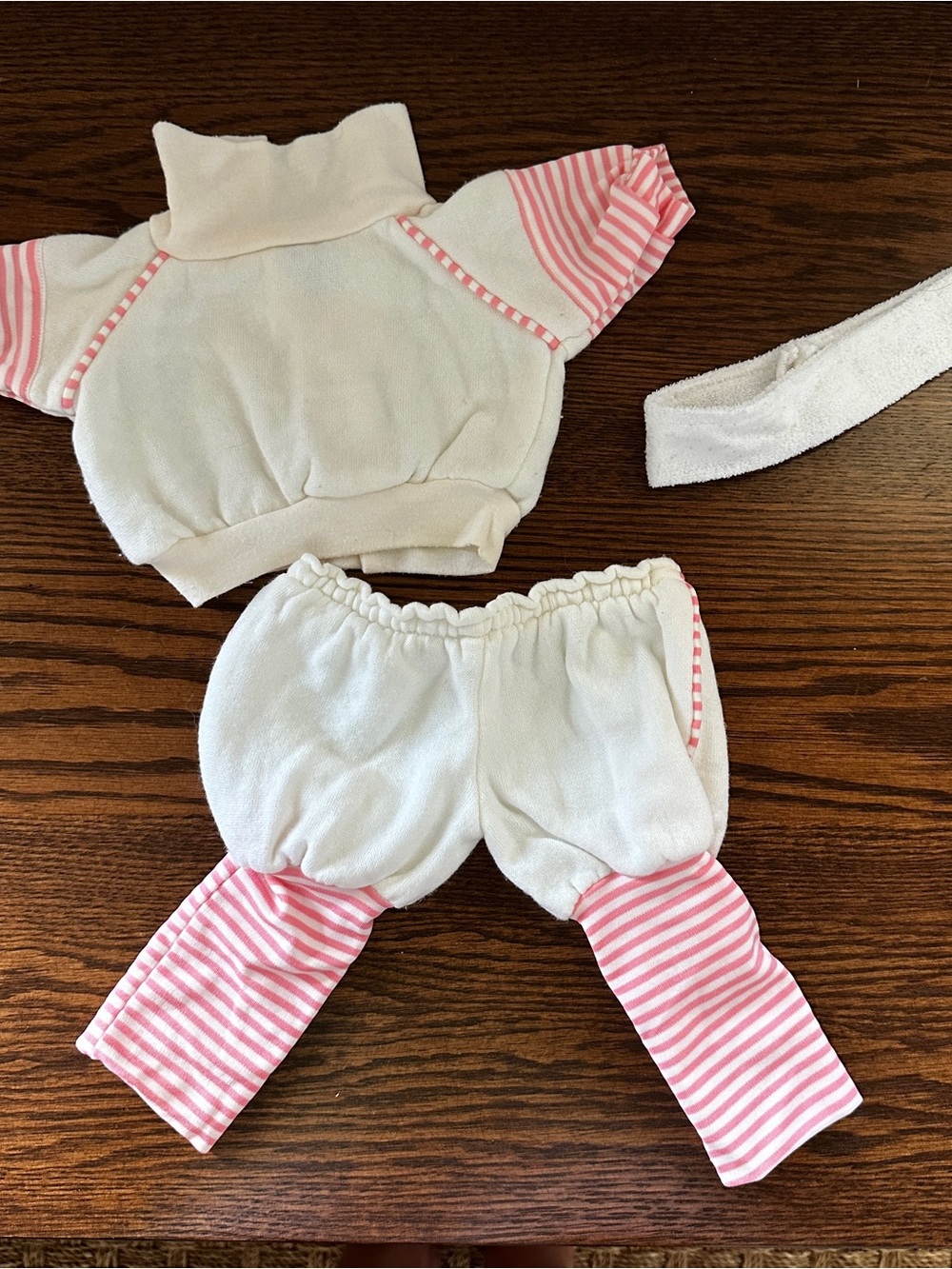 Cabbage Patch Kids Track Outfit White/Pink Striped Top Pants Headband 16in